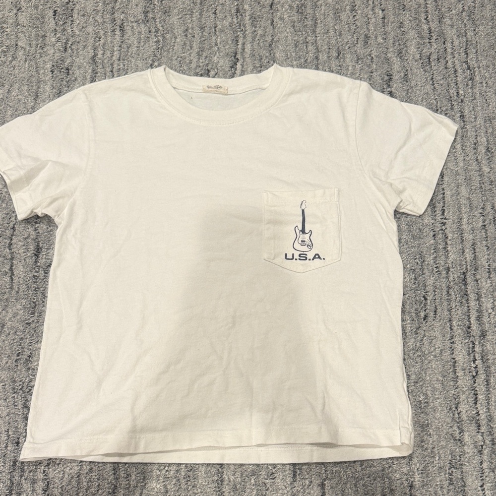 Brandy Melville White Pocket Tee with USA Guitar Graphic